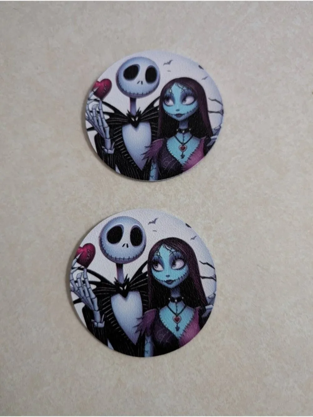 Nightmare Before Christmas Car Coasters 2-Pack Jack Sally Cup Holder Inserts